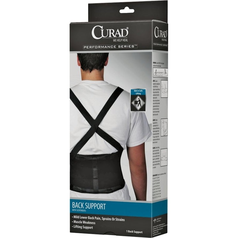 Curad ORT22200XLD Back Support with Suspenders, XL, Fits to Waist Size: 38 to 42 in, Hook and Loop