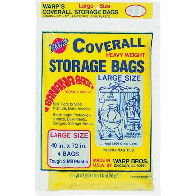 Warp’s Banana Bags CB-40 Storage Bag, L, Plastic, Yellow, 40 in L, 72 in W, 2 mil Thick