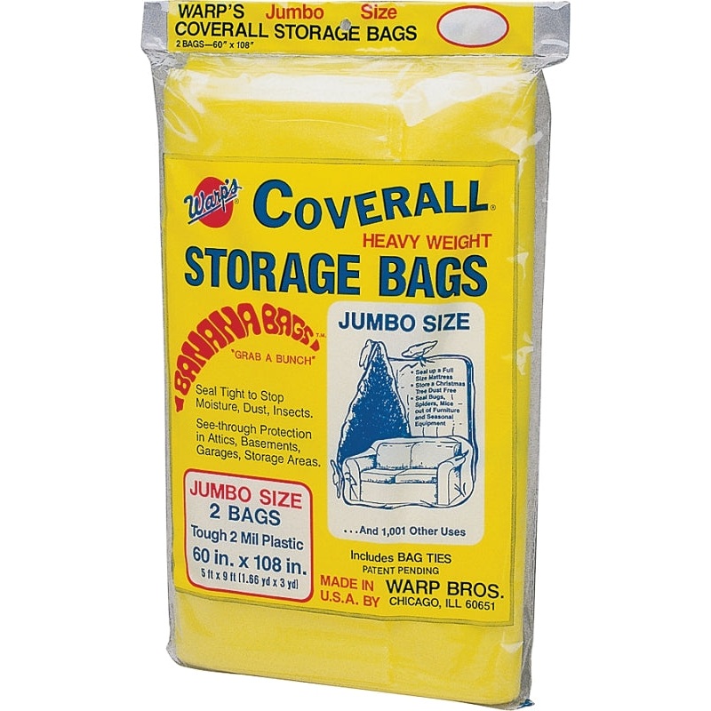 Warp’s Banana Bags CB-60 Storage Bag, Jumbo, Plastic, Yellow, 60 in L, 108 in W, 2 mil Thick