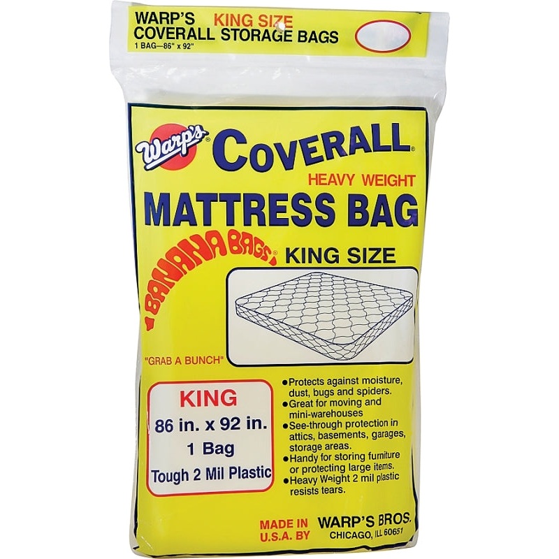 Warp’s Banana Bags CB-86 Storage Bag, King, Plastic, Yellow, 86 in L, 92 in W, 2 mil Thick