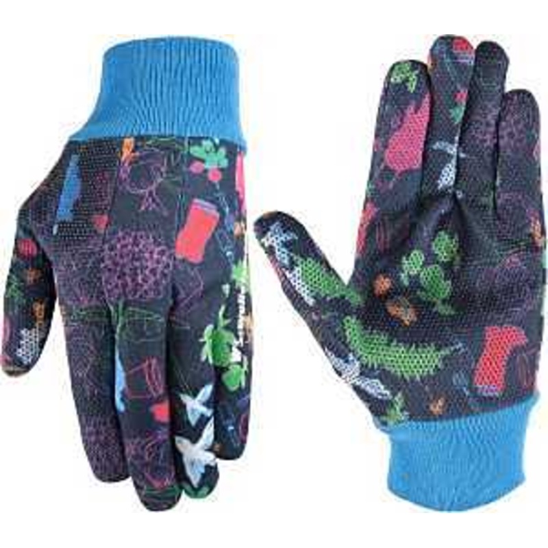 Wells Lamont 321M-990 Gardening Gloves, Women’s, M, Knit Cuff, RPET Fabric, Blue/Multi-Color