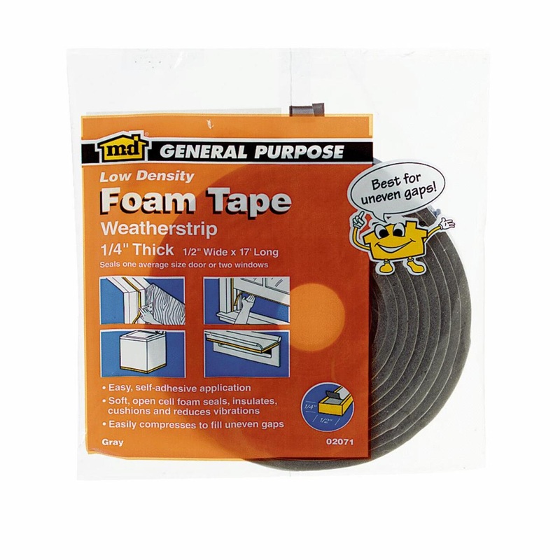 M-D 1/2 W x 1/4 T x 17′ L Gray Foam Open Cell Weatherstrip Tape