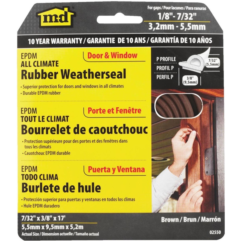 M-D Brown 17′ 3/8  Extreme Temp Medium Gap Rubber Weatherstrip, Brown