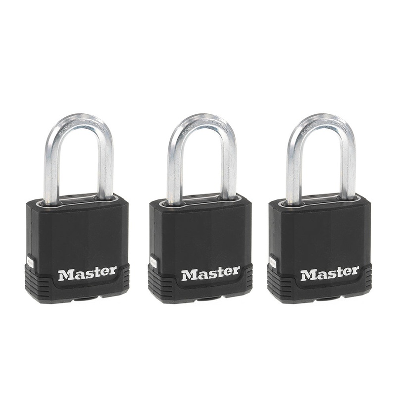 Master Lock 1-7/8in (48mm) Wide Magnum Covered Laminated Steel Padlock with 1-1/2in (38mm) Shackle; 3-Pack
