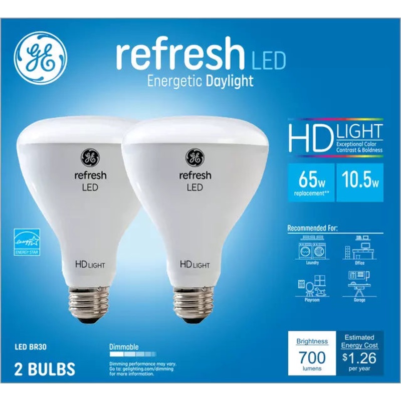 GE Lighting GE Refresh HD Daylight 65W Replacement LED Indoor Floodlight BR30 Light Bulbs (2-Pack)