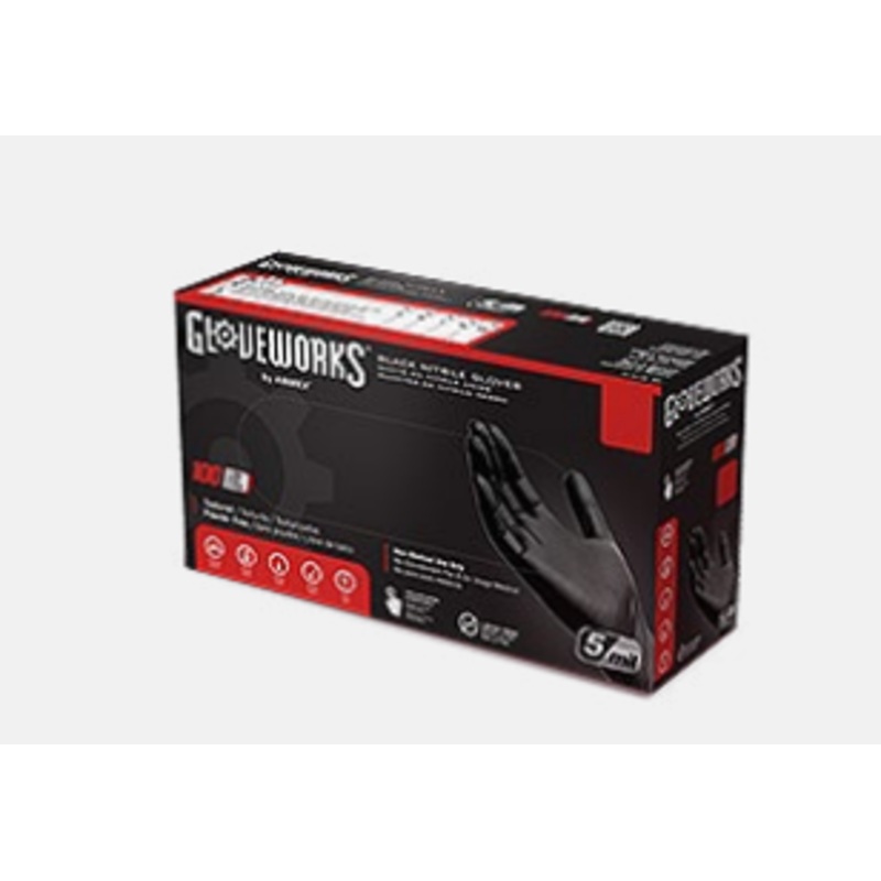 Ammex Gloveworks Black Nitrile Industrial Gloves Latex Free