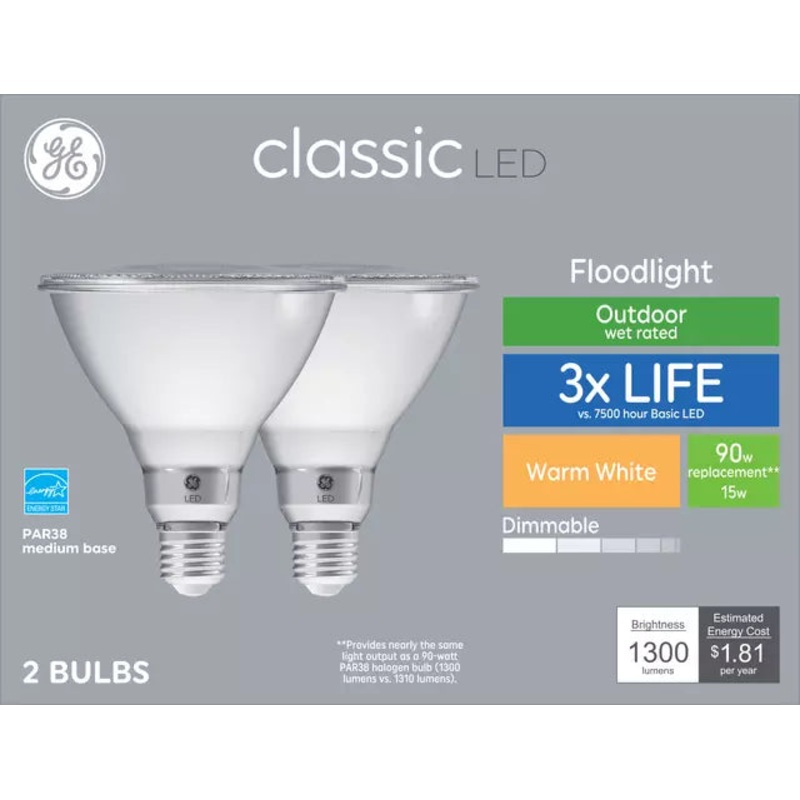 GE Lighting Classic Warm White 90W Replacement LED Light Bulb Outdoor Floodlight PAR38 (2-Pack)
