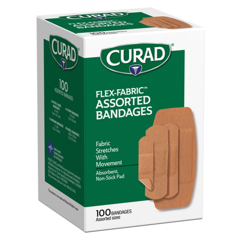 Medline Flex-Fabric Bandages, Assorted, 100 count (Assorted Size)