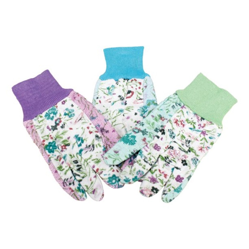 Boss Gloves Ladies Victorian Print Cotton Glove Dotted Palm Knit Wrist Large (Large)