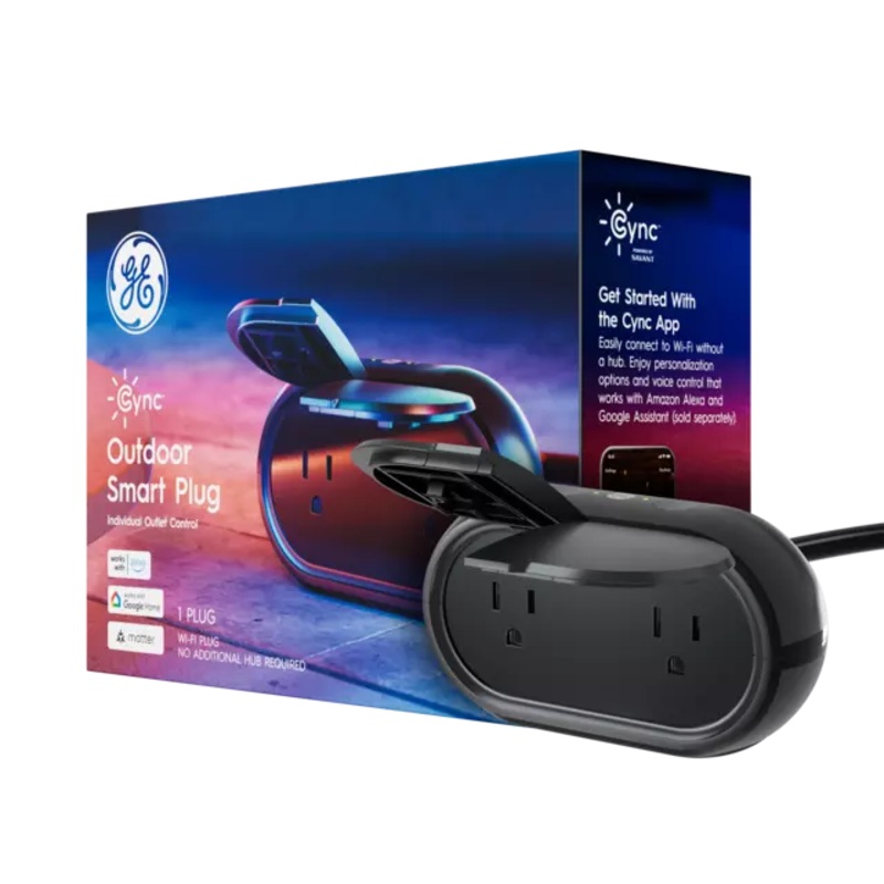 GE CYNC Outdoor Smart Plug, Works with Alexa and Google Assistant, Bluetooth and Wi-Fi Enabled